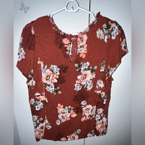 Maurices Red Smocked Ruffled Blouse - Picture 2 of 5